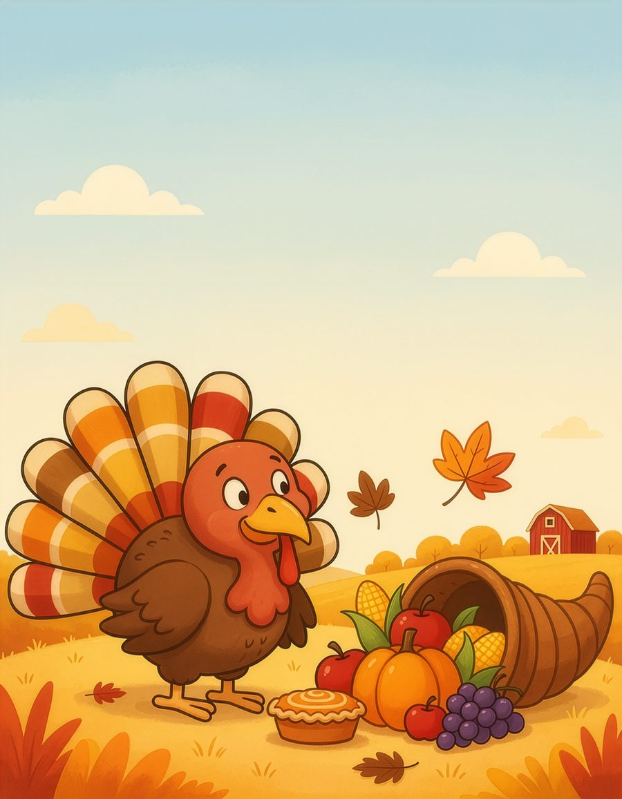 Cover art for Thanksgiving, an A&B Coloring Adventures coloring book for kids ages 3–8